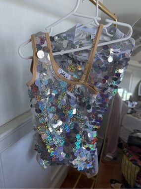 Lola + The Boys White Holographic Sequin One-Piece Swimsuit
